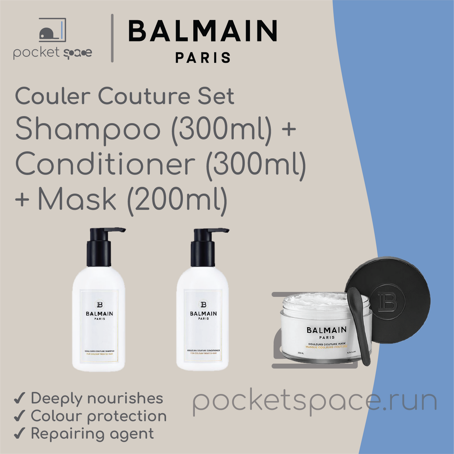 Balmain Paris Couleurs Couture Care Set (Shampoo, Conditioner, Hair Mask & Travel Bag)