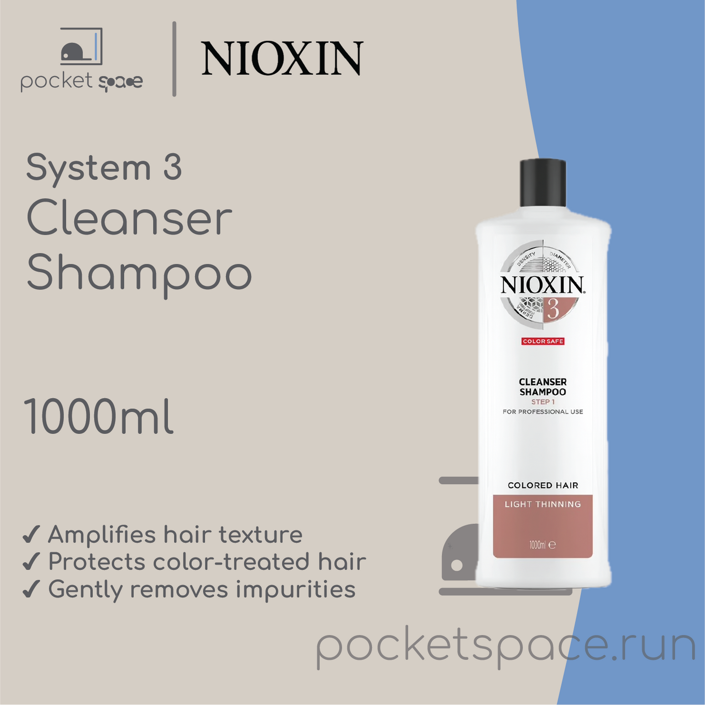 Nioxin System 3 Cleanser Shampoo 1000ml / 1L