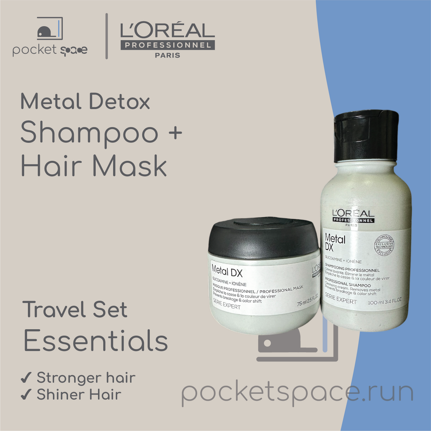 L'Oreal Professionnel Paris Metal Detox Travel Set Bundle (Shampoo 100ml + Mask 75ml)